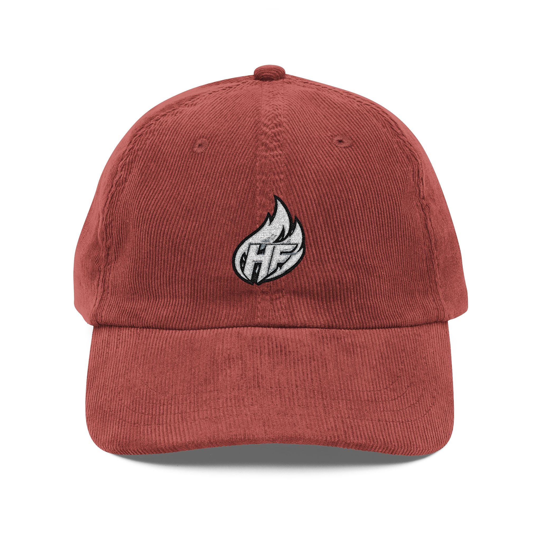 White HustleFuel Flame  Embroidered Corduroy Cap
