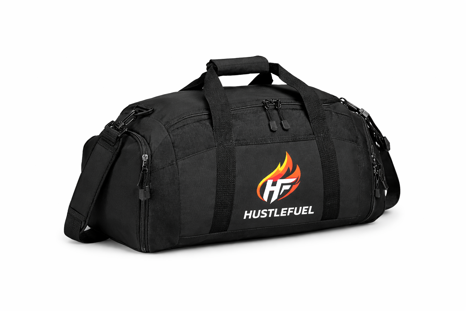 Embroidered HustleFuel Logo Gym Bag — Durable Sports Duffle for Workouts & Travel