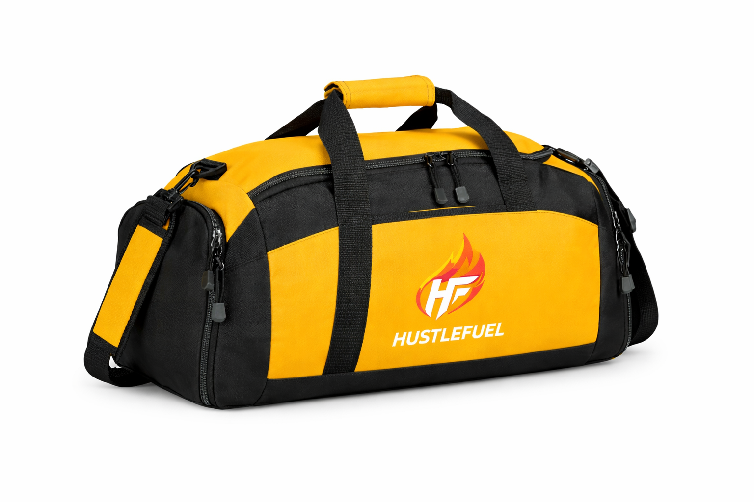 Embroidered HustleFuel Logo Gym Bag — Durable Sports Duffle for Workouts & Travel