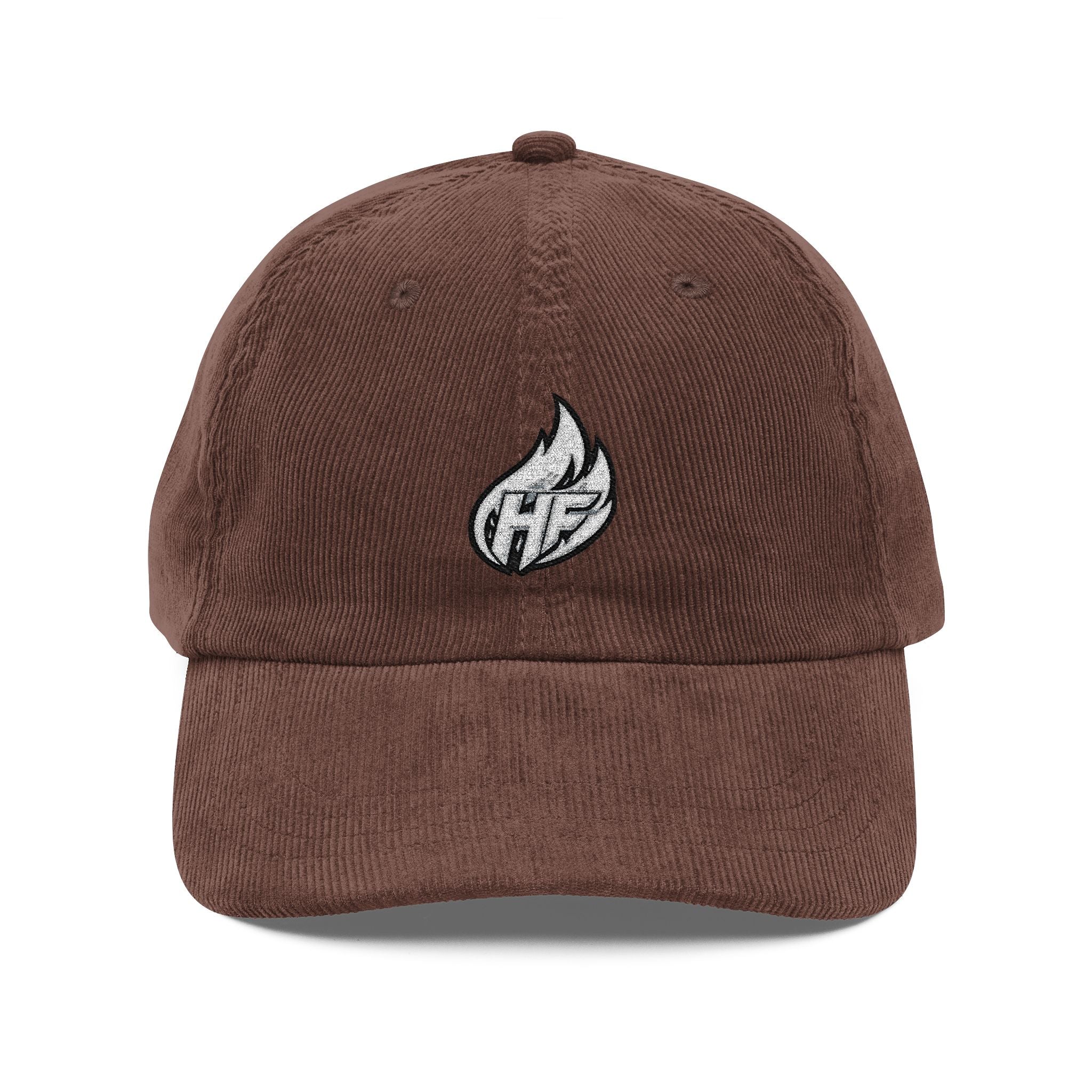 White HustleFuel Flame  Embroidered Corduroy Cap