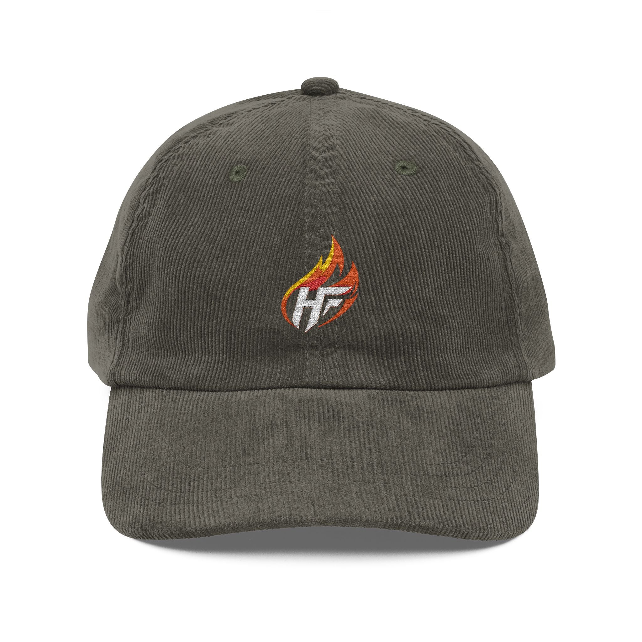 HustleFuel Flame Embroidered Vintage Corduroy Cap