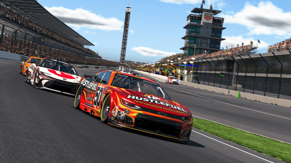 HustleFuel iRacing Series trucks racing on track