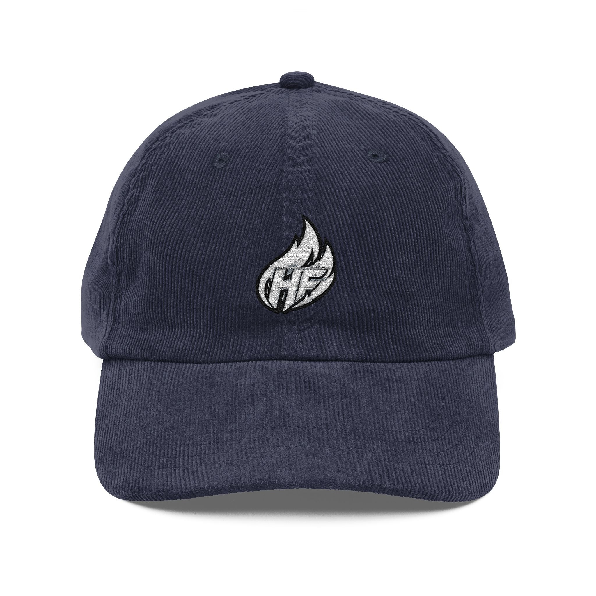 White HustleFuel Flame  Embroidered Corduroy Cap