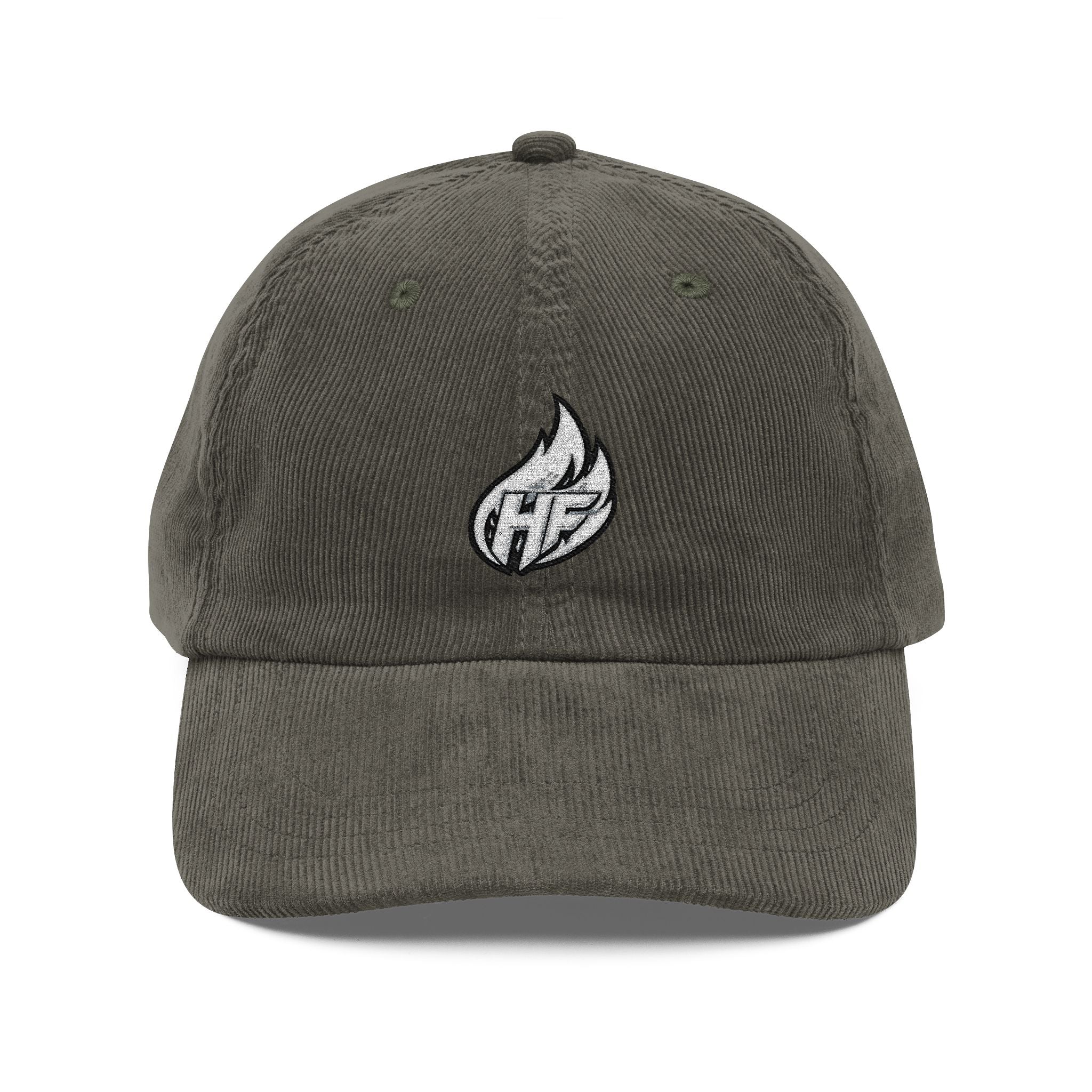 White HustleFuel Flame  Embroidered Corduroy Cap